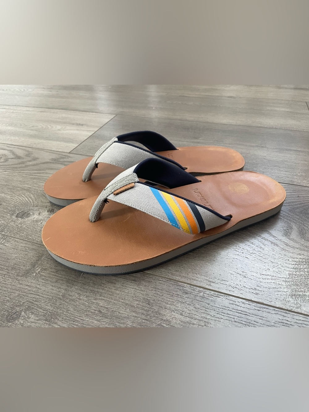 Men's Hari Mari Del Mar Light Gray Flip Flops w/ Leather Footbed